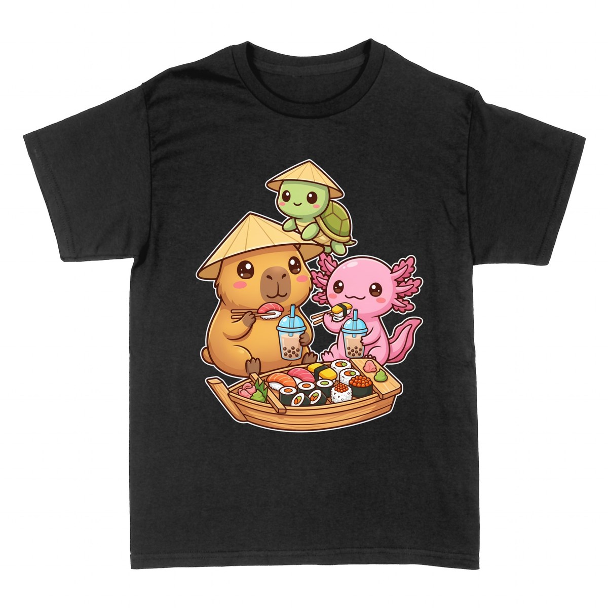 T-shirts: Capybara Kawaii et Amis autour des Sushis