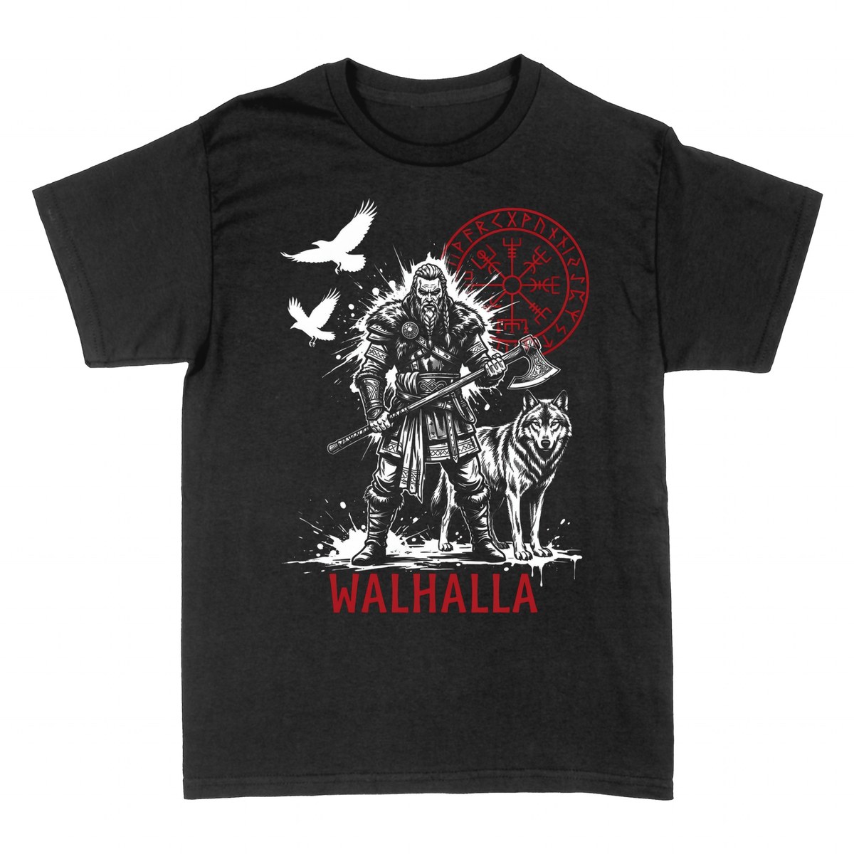T-shirts: Guerrier Viking Walhalla avec Vegvisir et Loup