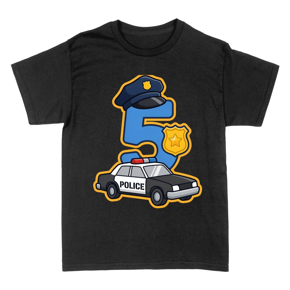T-shirts: Chiffre 5 Policier avec Voiture de Patrouille