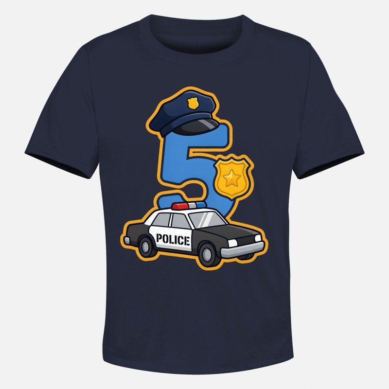 T-shirts: Chiffre 5 Policier avec Voiture de Patrouille