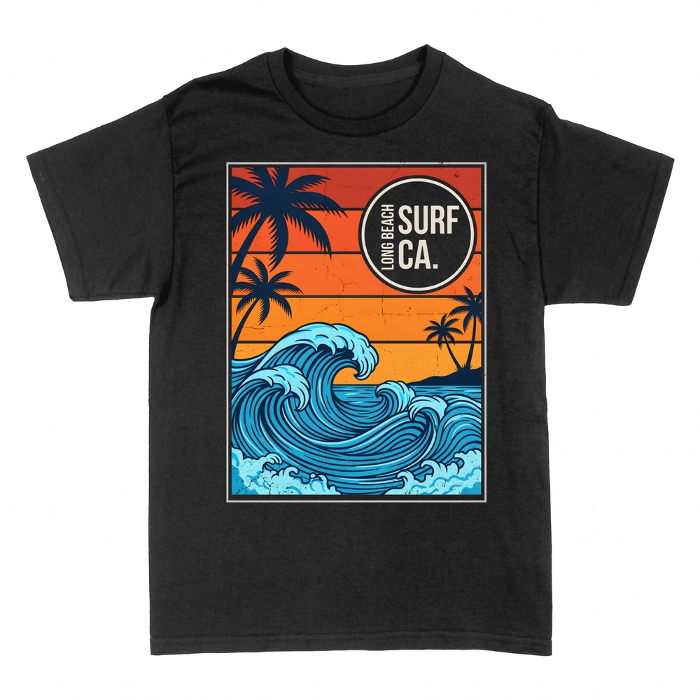 T-shirts: Badge Vintage Surf Long Beach Californie
