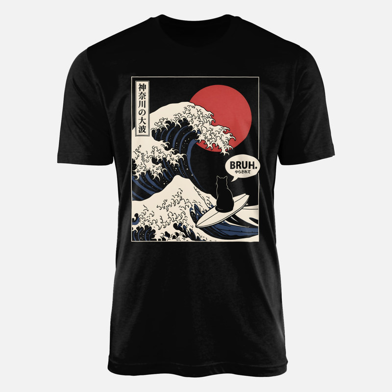 T-shirts: Chat surfant la grande vague d'Hokusai