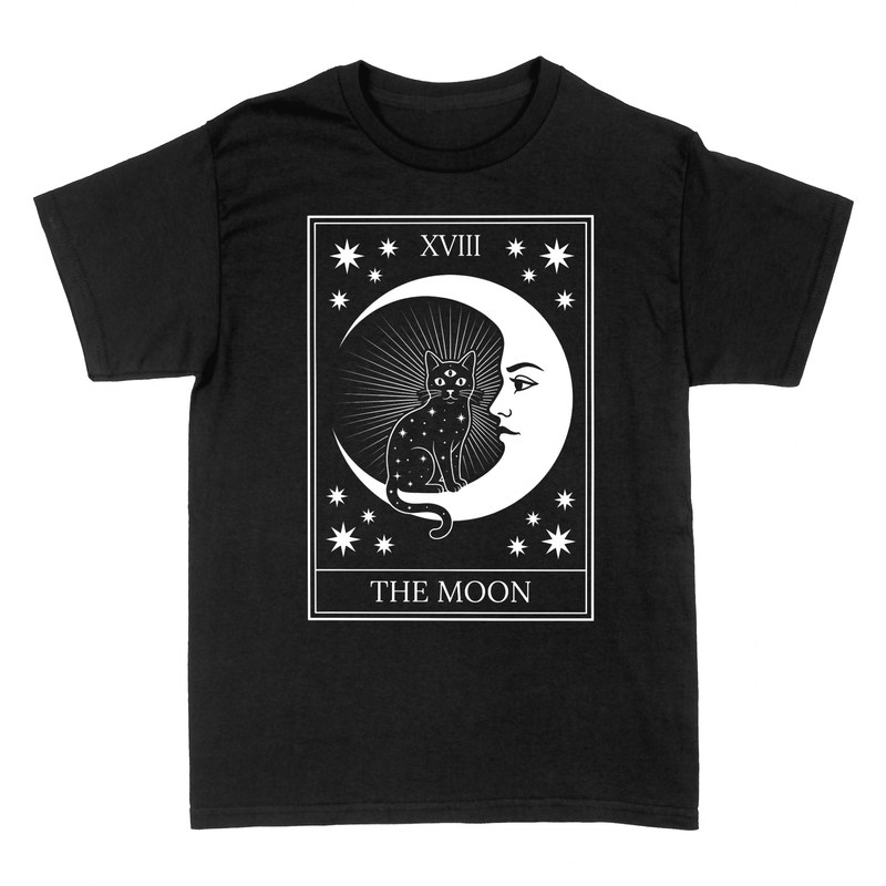 T-shirts: Carte tarot la lune avec chat &agrave; trois yeux