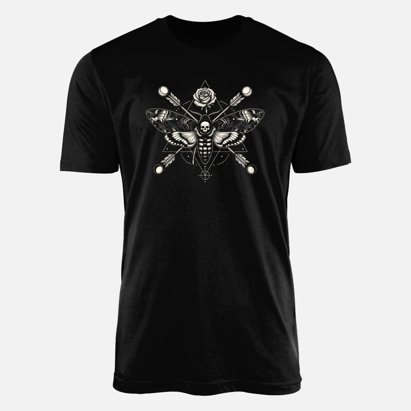 T-shirts: Papillon t&ecirc;te de mort et rose mystique