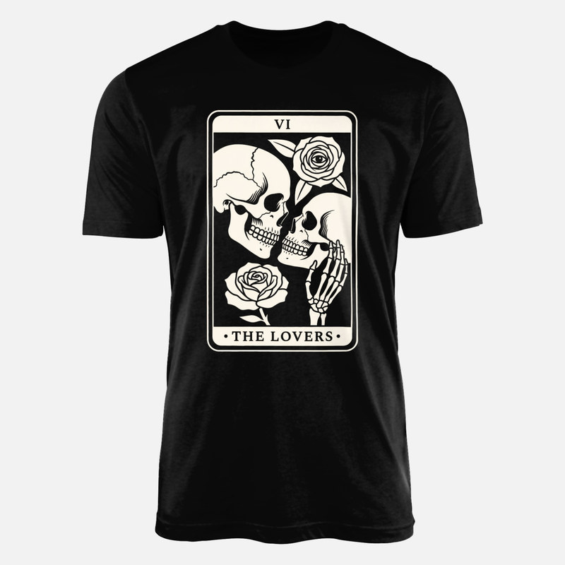 T-shirts: Carte tarot Les Amoureux cr&acirc;nes et roses