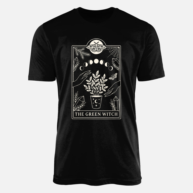 T-shirts: Carte de tarot sorci&egrave;re verte et plantes