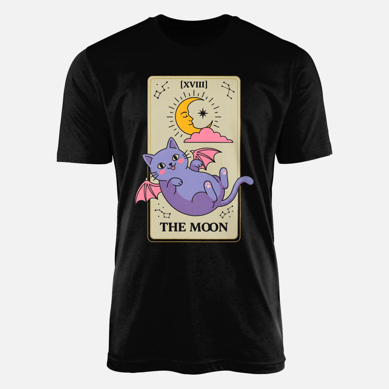 T-shirts: Carte de tarot la lune avec chat ail&eacute;