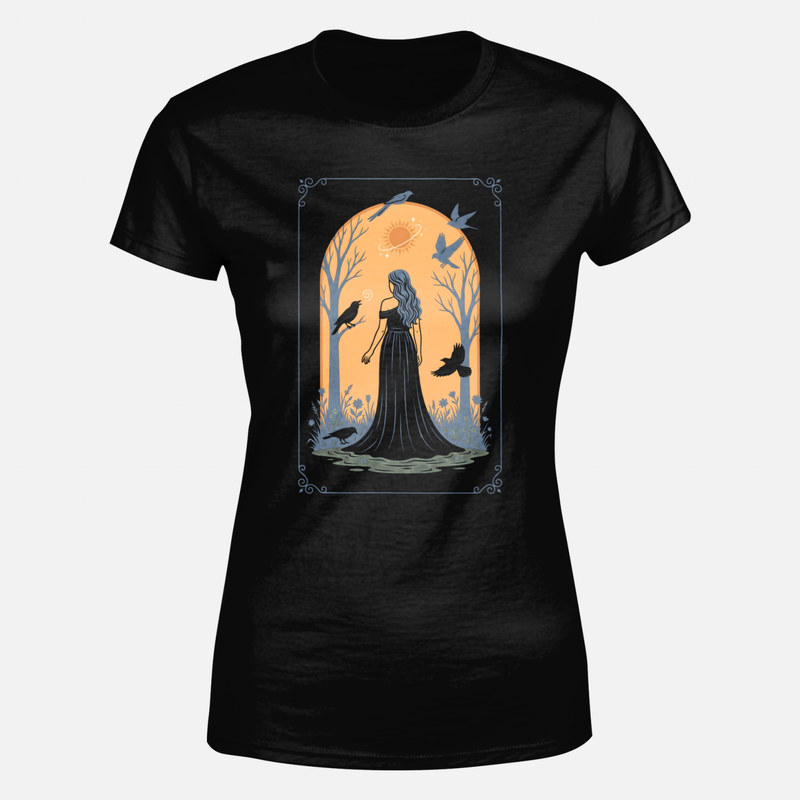T-shirts: Femme mystique et corbeaux en for&ecirc;t