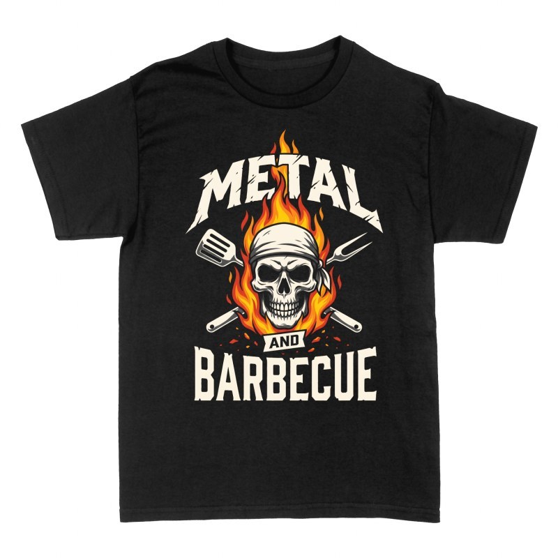 T-shirts: Cr&acirc;ne m&eacute;tal et barbecue en flammes