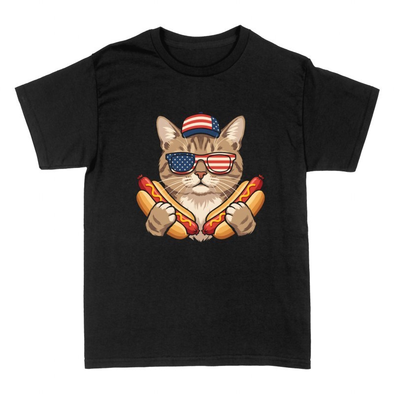 T-shirts: Chat patriote am&eacute;ricain et hot-dogs