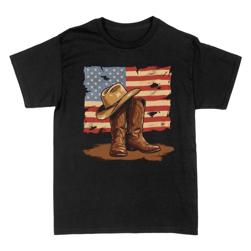 T-shirts: Bottes et chapeau de cowboy drapeau USA