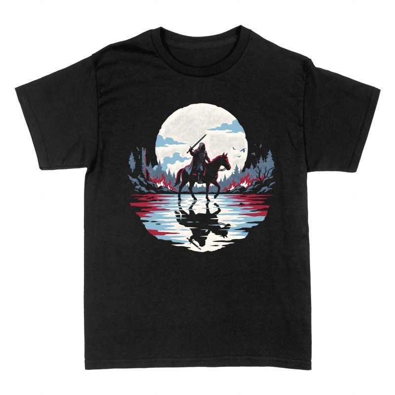T-shirts: Chevalier &agrave; cheval et reflet de lune