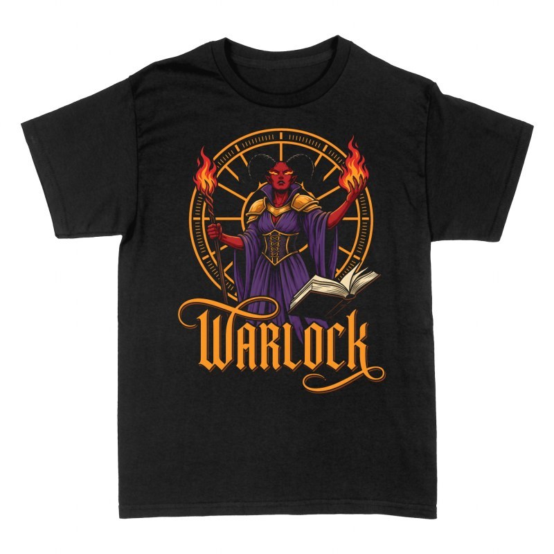 T-shirts: D&eacute;moniste tiefling et grimoire magique
