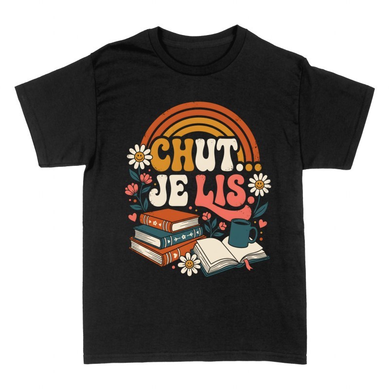T-shirts: Chut je lis livres et caf&eacute; r&eacute;tro