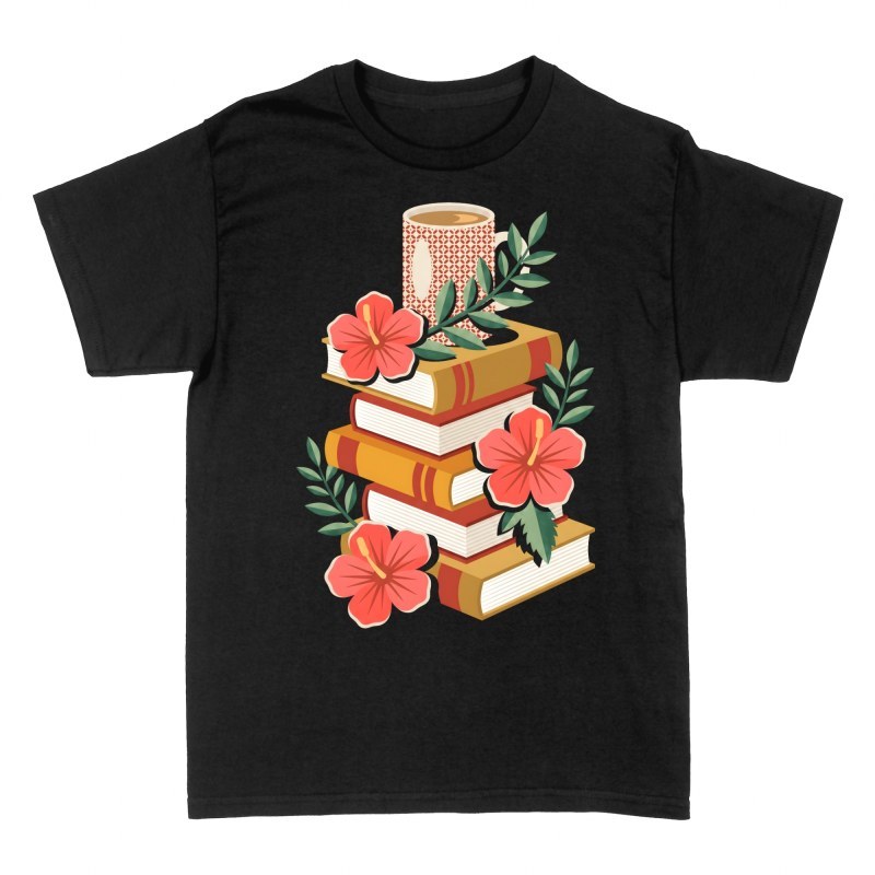 T-shirts: Pile de livres avec caf&eacute; et hibiscus