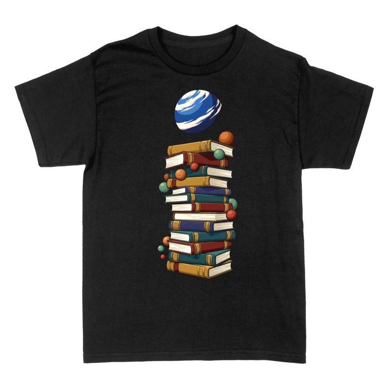 T-shirts: Pile de livres et plan&egrave;te dans l'espace