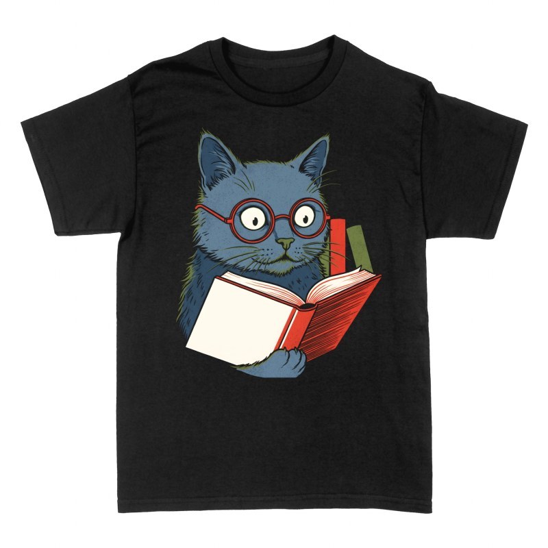 T-shirts: Chat bleu &agrave; lunettes lisant un livre