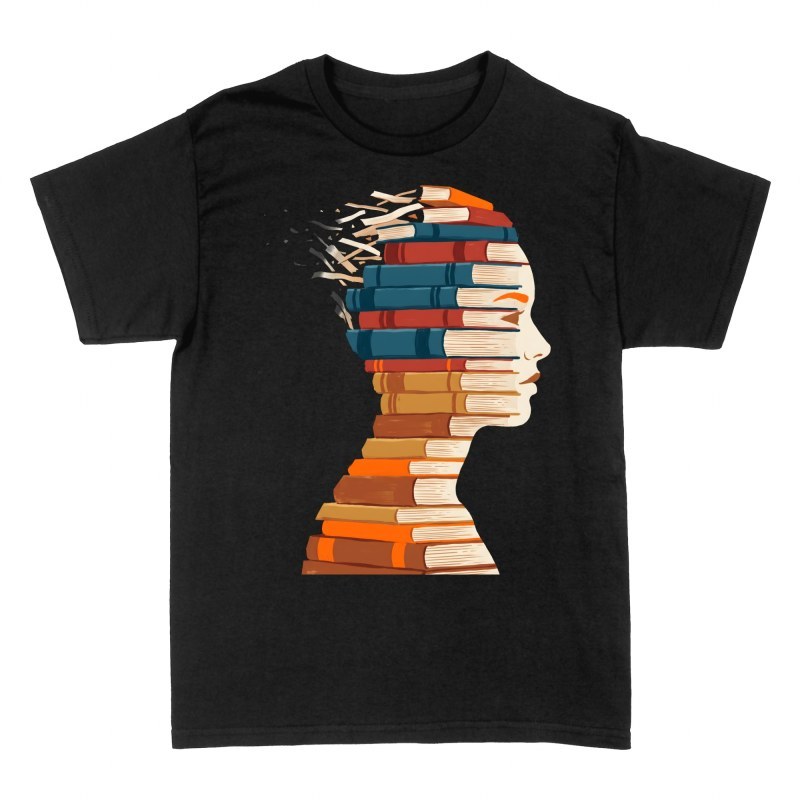 T-shirts: Profil femme en pile de livres