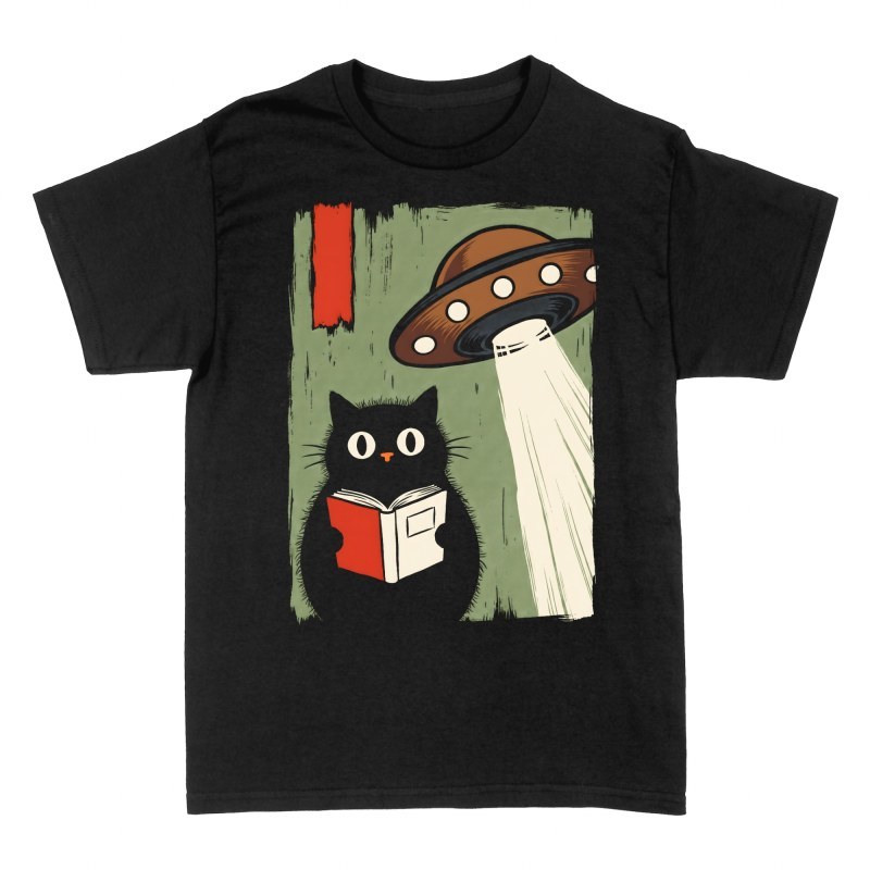 T-shirts: Chat lisant sous un ovni