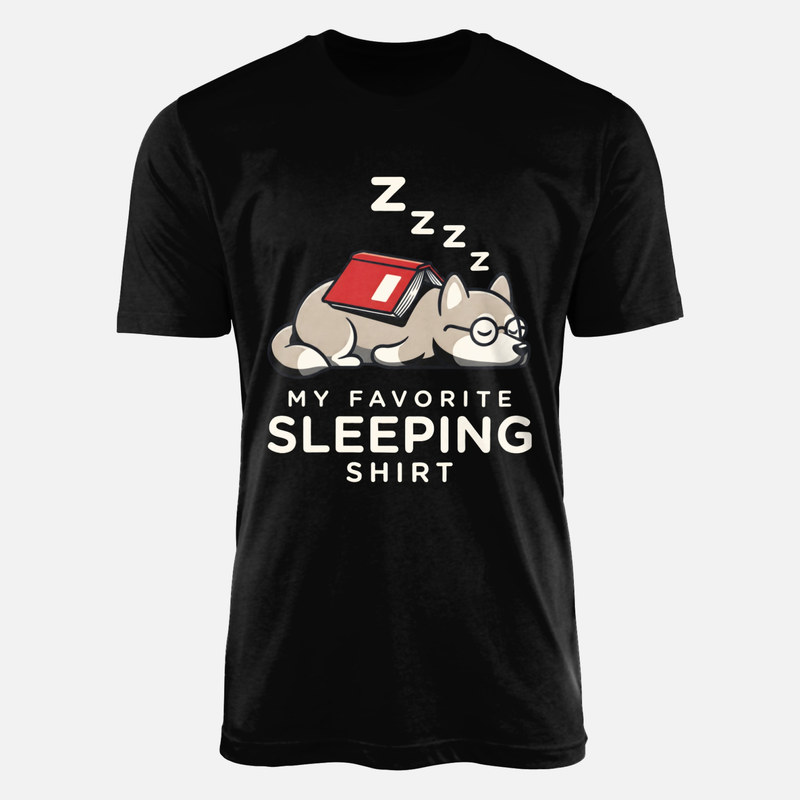 T-shirts: Chien husky qui dort avec livre