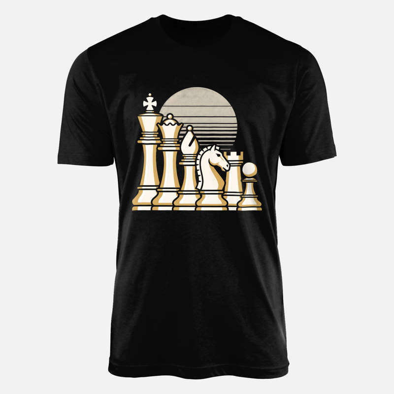 T-shirts: Pi&egrave;ces d'&eacute;checs et soleil r&eacute;tro