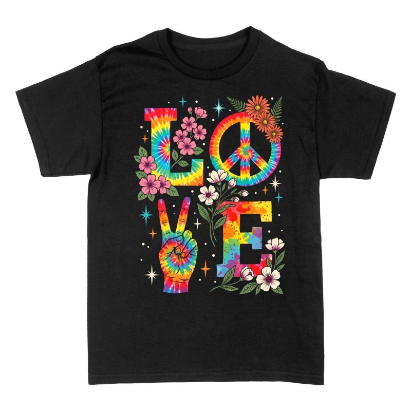 T-shirts: Love hippie tie-dye floral