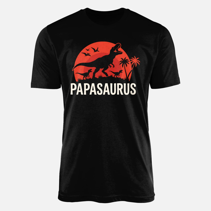 T-shirts: Papasaurus avec dinosaures et coucher de soleil