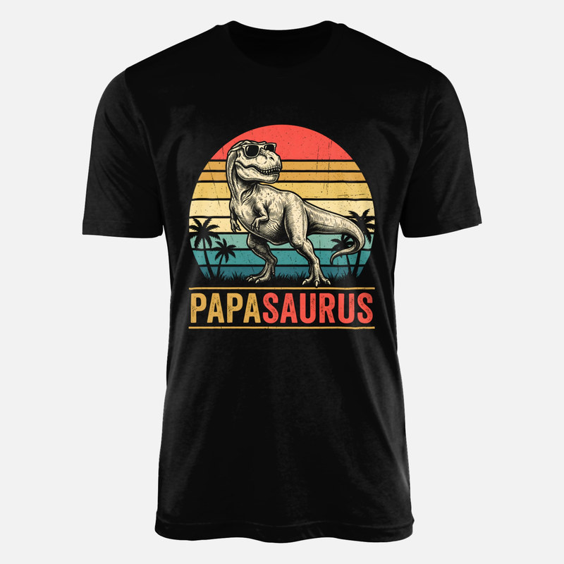 T-shirts: Papasaurus T-Rex coucher de soleil retro