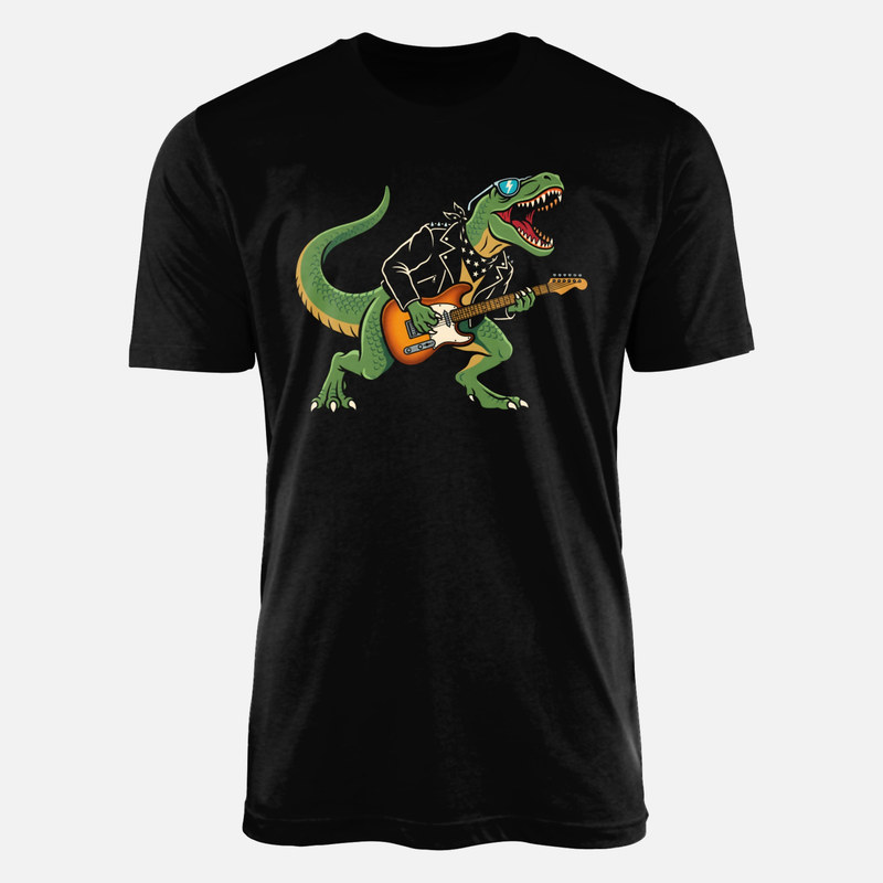T-shirts: T-rex rockeur avec guitare &eacute;lectrique