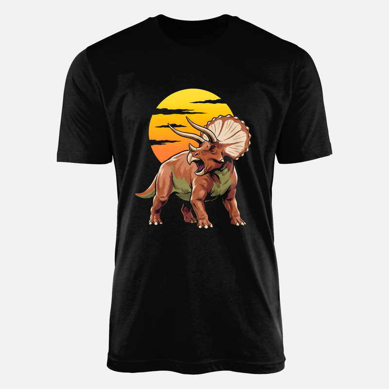 T-shirts: Tric&eacute;ratops rugissant au coucher de soleil