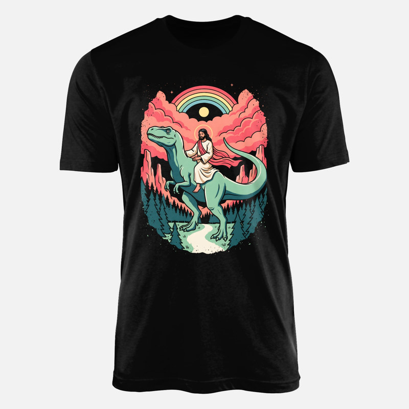 T-shirts: J&eacute;sus chevauchant un T-Rex