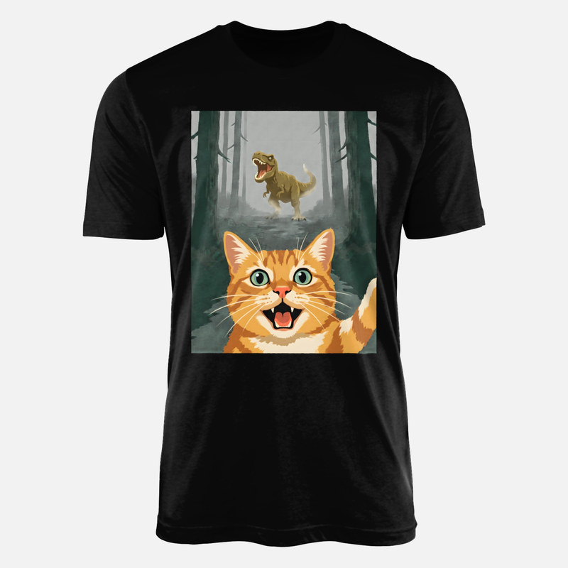 T-shirts: Selfie de chat avec t-rex dans la brume