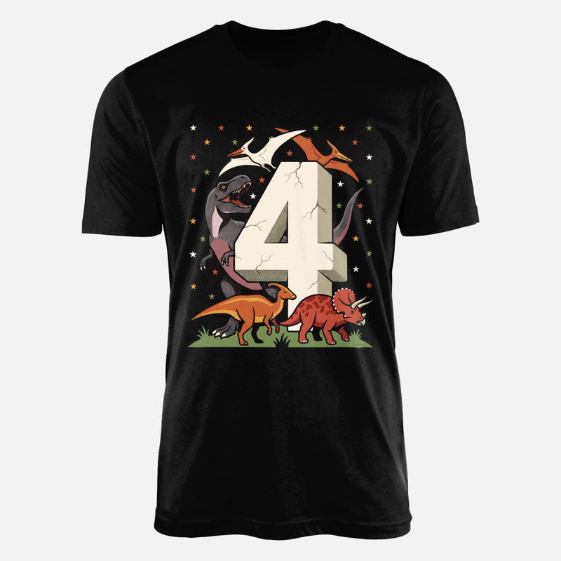 T-shirts: Chiffre 4 en pierre et dinosaures