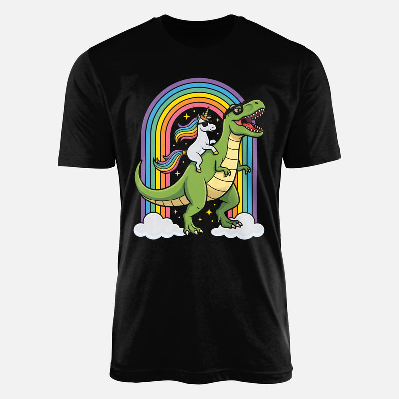 T-shirts: Licorne sur dinosaure et arc-en-ciel