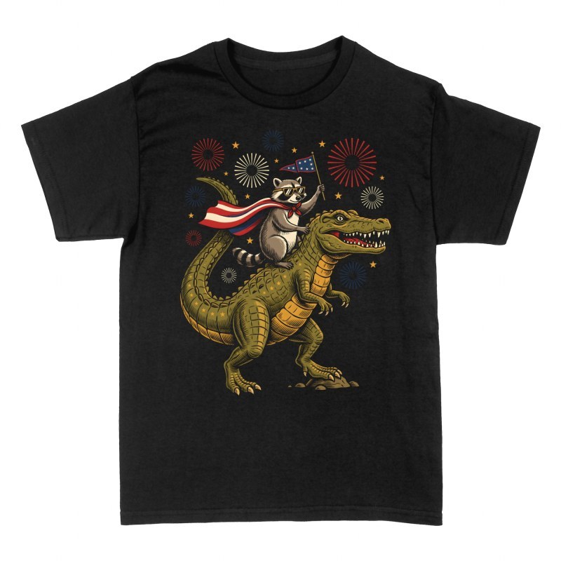 T-shirts: Raton laveur sur crocodile patriotique