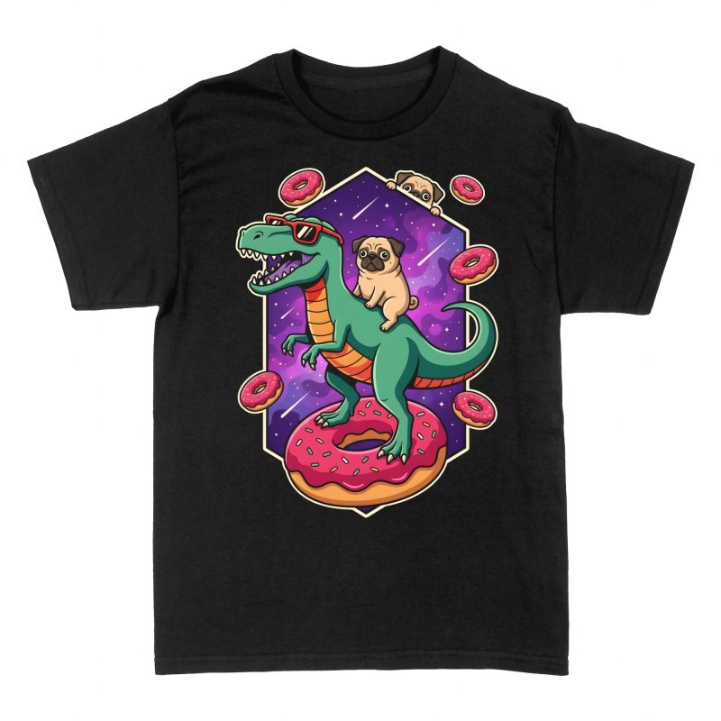 T-shirts: Carlin et t-rex sur donut spatial