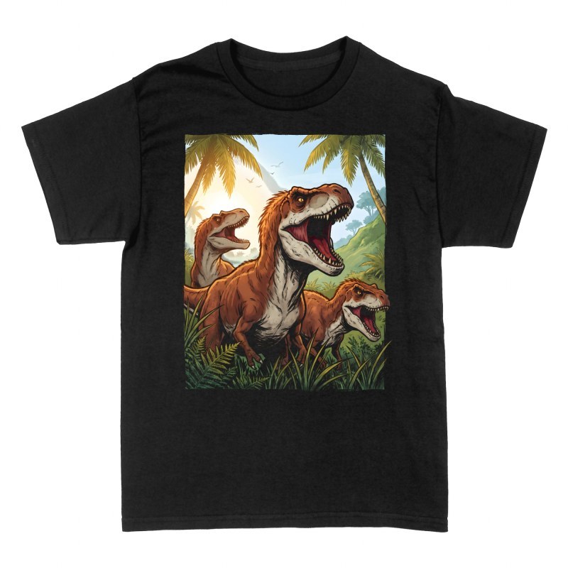 T-shirts: Trois tyrannosaures dans la jungle