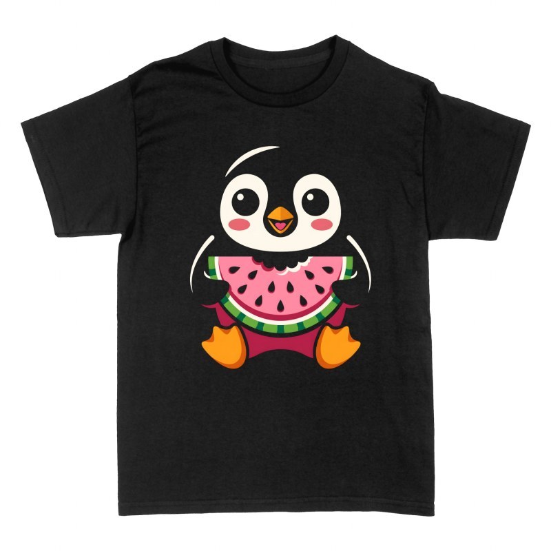T-shirts: Pingouin mignon mangeant de la past&egrave;que