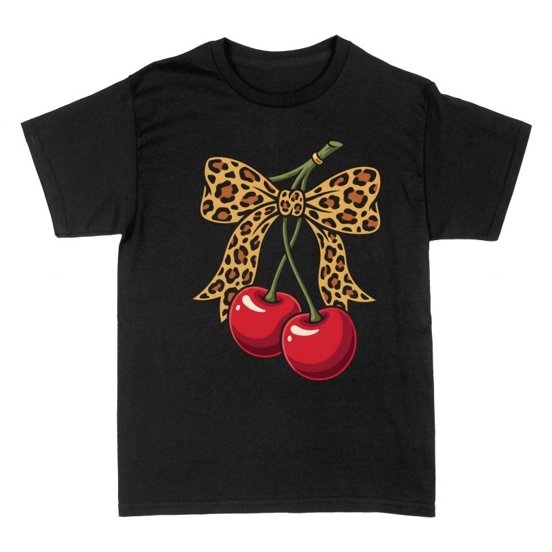 T-shirts: Cerises avec n&oelig;ud l&eacute;opard