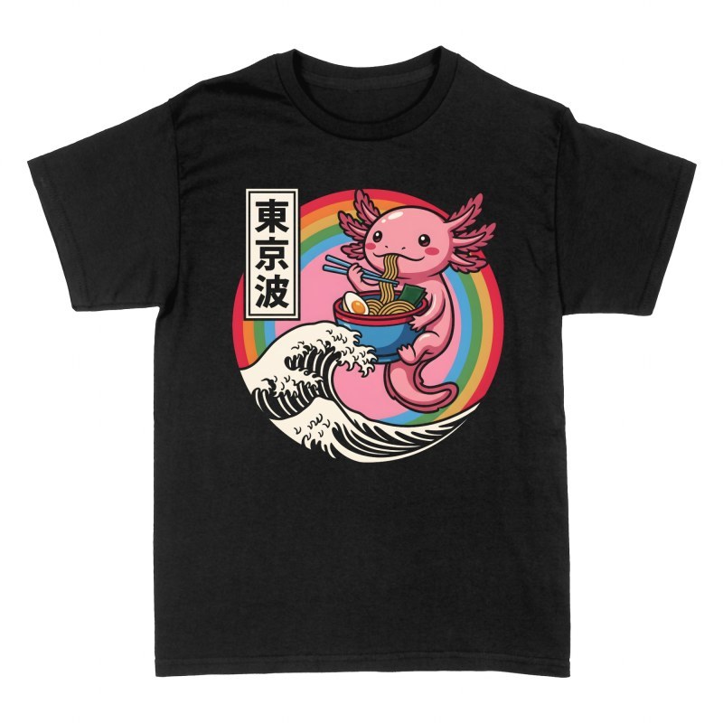 T-shirts: Axolotl ramen et grande vague kawaii