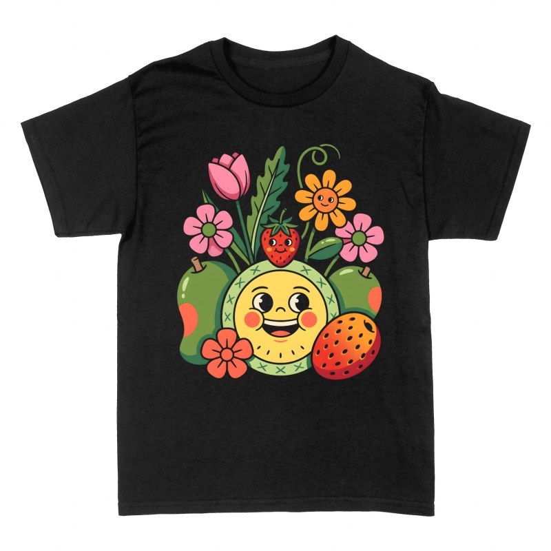 T-shirts: Fruits et fleurs r&eacute;tro souriants
