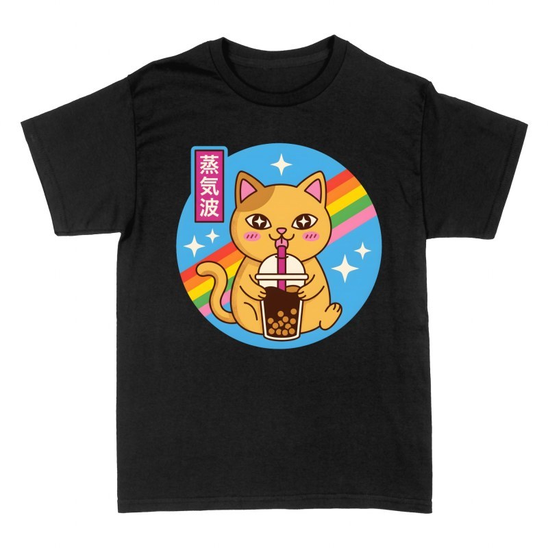 T-shirts: Chat kawaii buveur de bubble tea