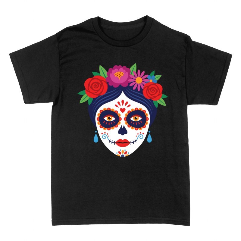 T-shirts: Catrina mexicaine et couronne de fleurs