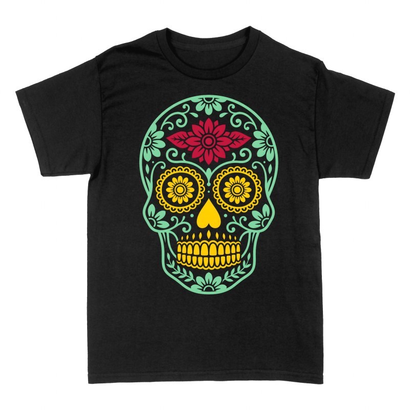 T-shirts: T&ecirc;te de mort mexicaine fleurie