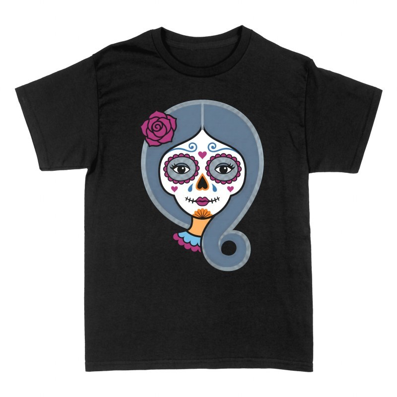 T-shirts: Catrina mexicaine avec rose