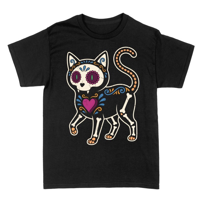 T-shirts: Chat squelette calavera mexicaine