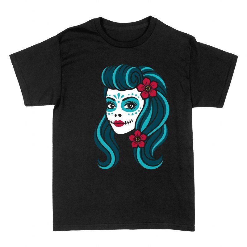 T-shirts: Catrina pin-up cheveux bleus