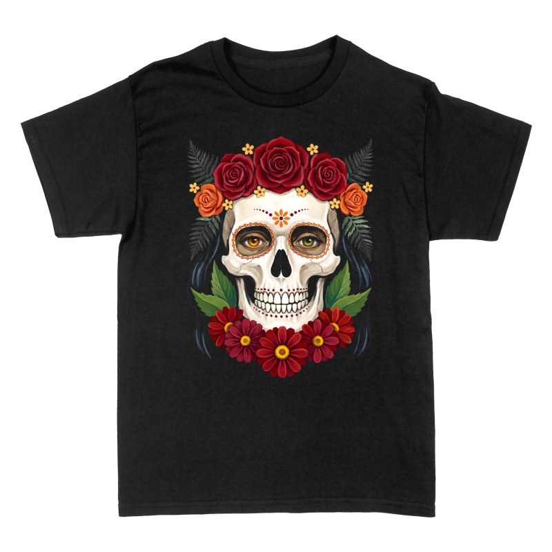 T-shirts: Cr&acirc;ne mexicain en sucre et roses