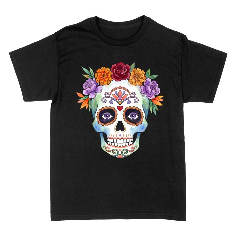 T-shirts: Calavera mexicaine et couronne florale