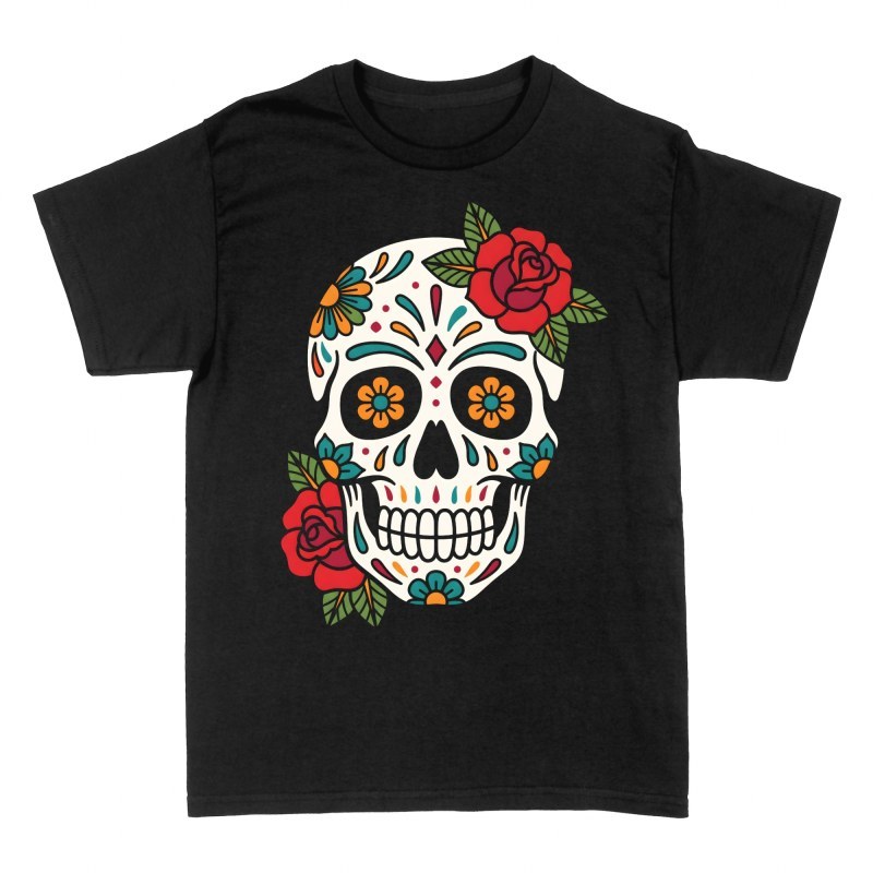 T-shirts: T&ecirc;te de mort mexicaine et roses